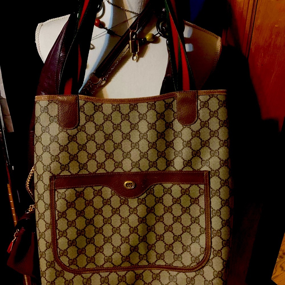 Authentic vintage canvas Gucci bag some wear in and stain inside
